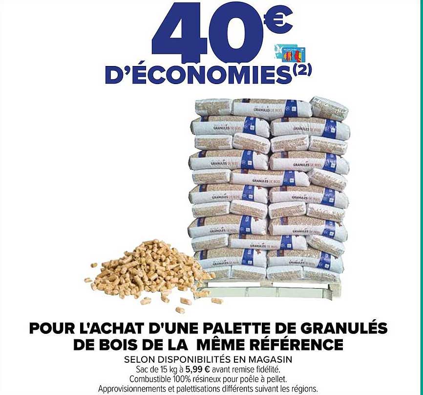 une palette de granulés de bois de la même référence