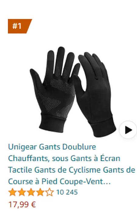 unigear gants doublure chauffants, sous gants à écran tactile gants de cyclisme gants de course à pied coupe-vent