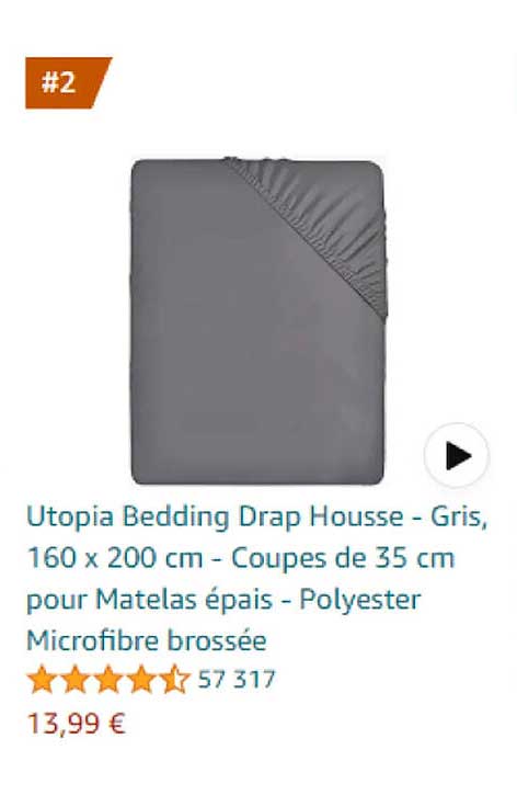 utopia bedding drap housse - gris, 160 x 200 cm - coupes de 35 cm pour matelas épais - polyester microfibre brossée