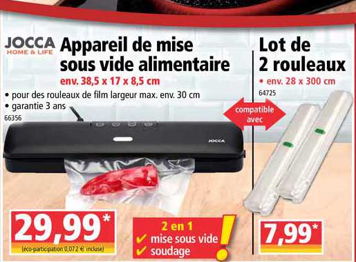 appareil de mise sous vide alimentaire jocca, lot de 2 rouleaux