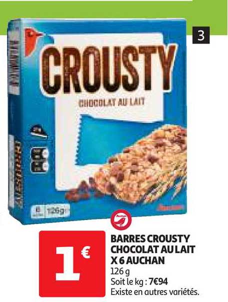 Barres Crousty Chocolat Au Lait X6 Auchan