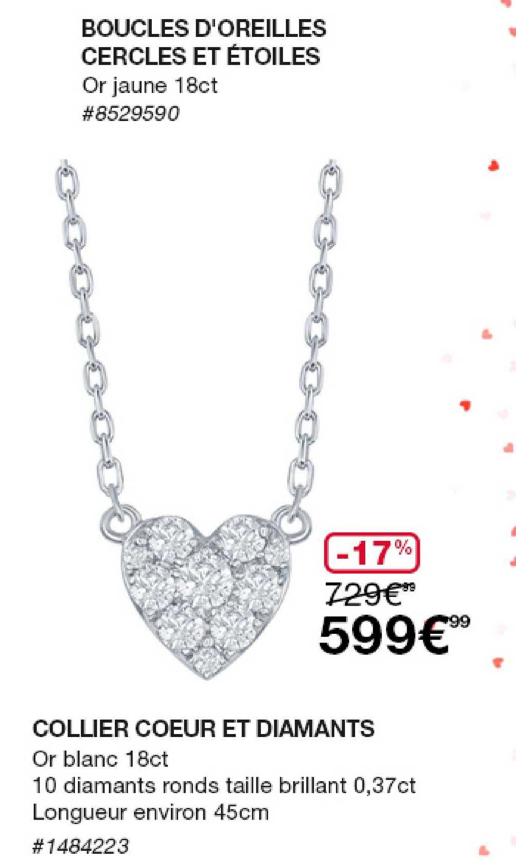 boucles d'oreilles cercles et étoiles, collier cœur et diamants