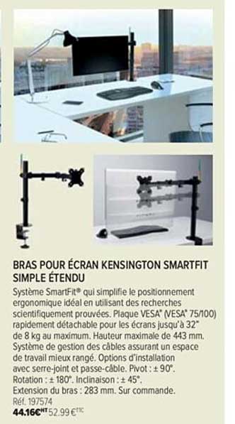 bras pour écran kensington smartfit simple étendu