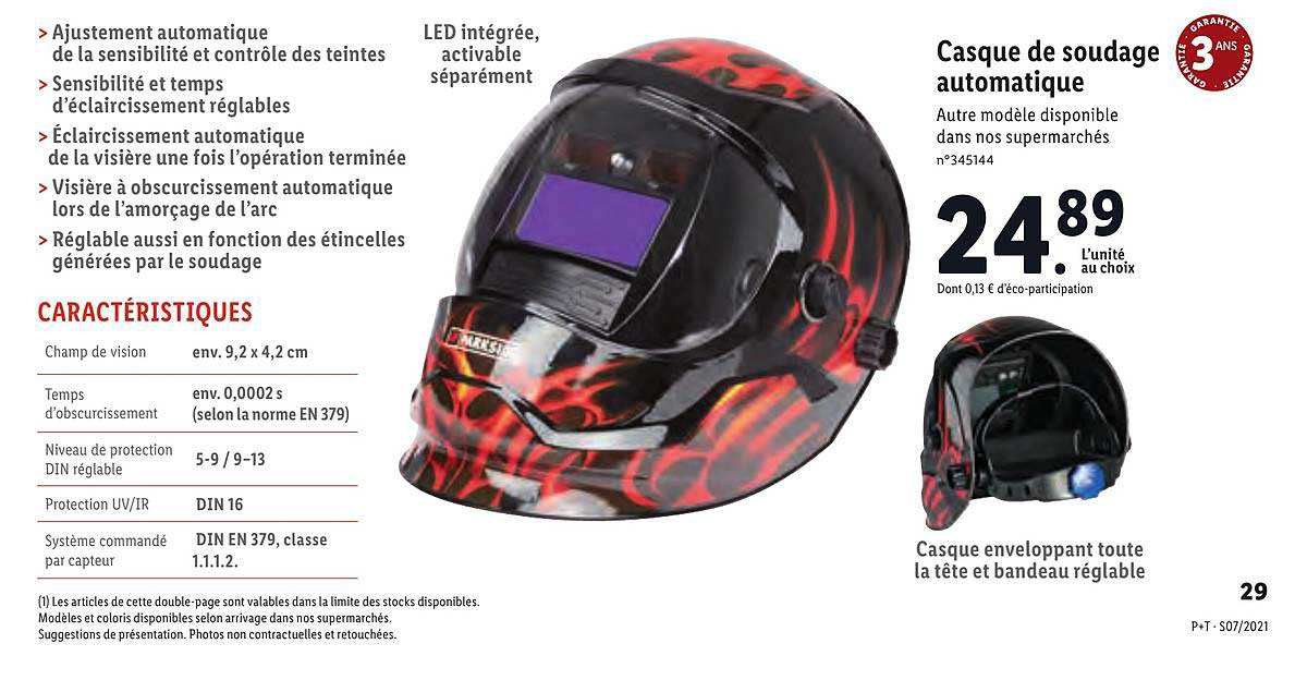 casque de soudage automatique parkside