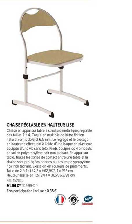 chaise réglable en hauteur lise