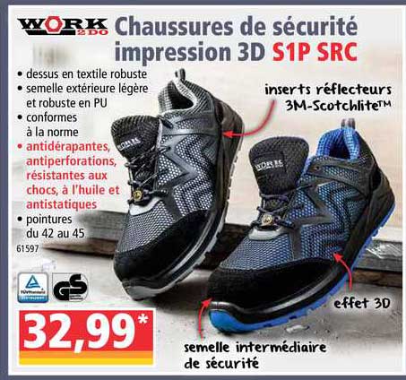 chaussures de sécurité impression 3d s1p src work