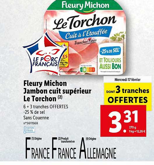 fleury michon jambon cuit supérieur le torchon
