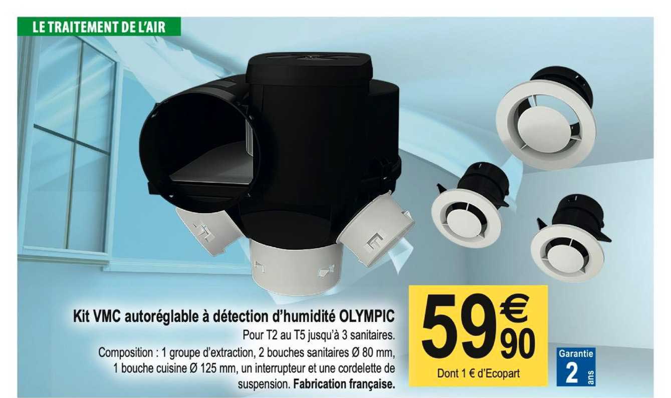 kit vmc autoréglable à détection d'humidité olympic