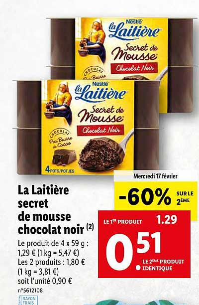 La Laitière Secret De Mousse Chocolat Noir
