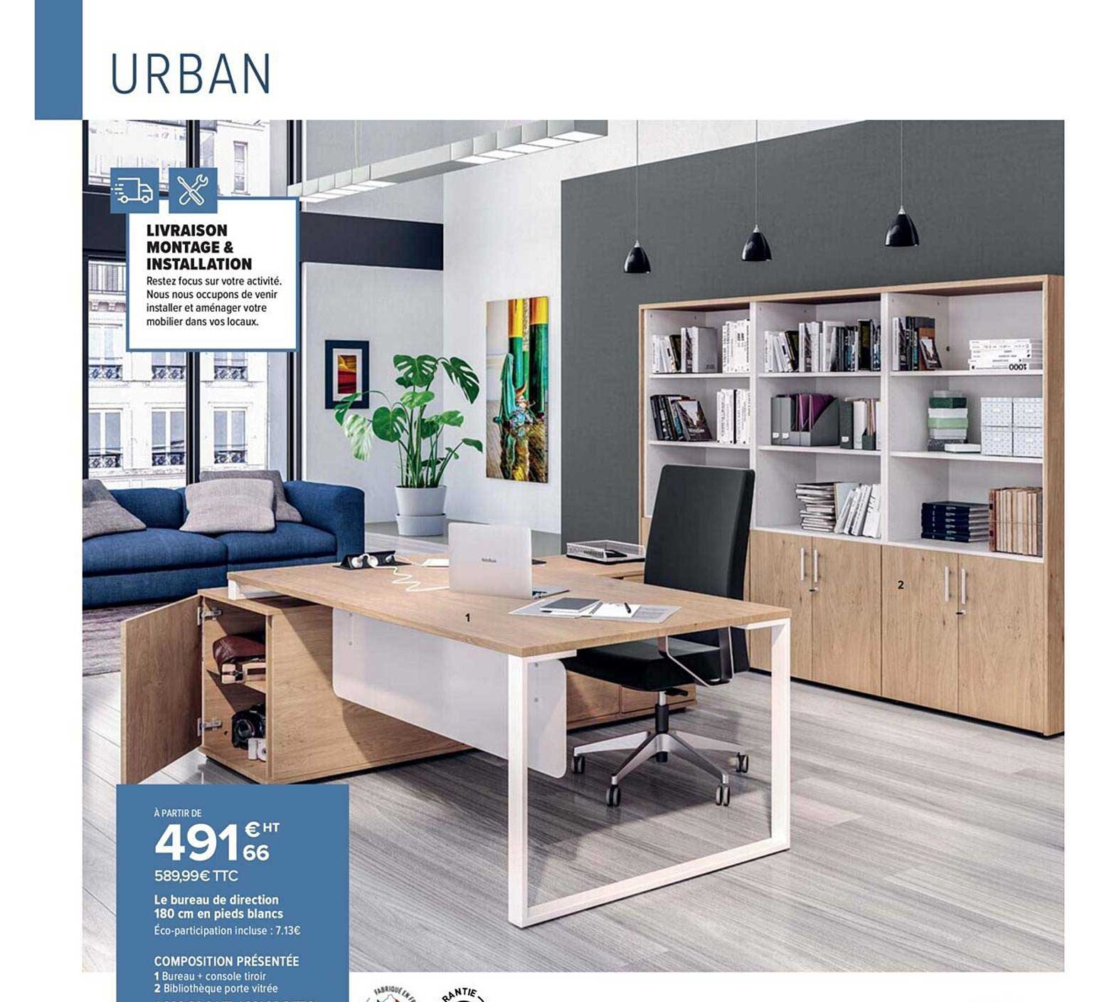 le bureau de direction 180 cm en pieds blancs