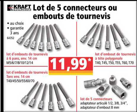 lot de 5 connecteurs ou embouts de tournevis kraft