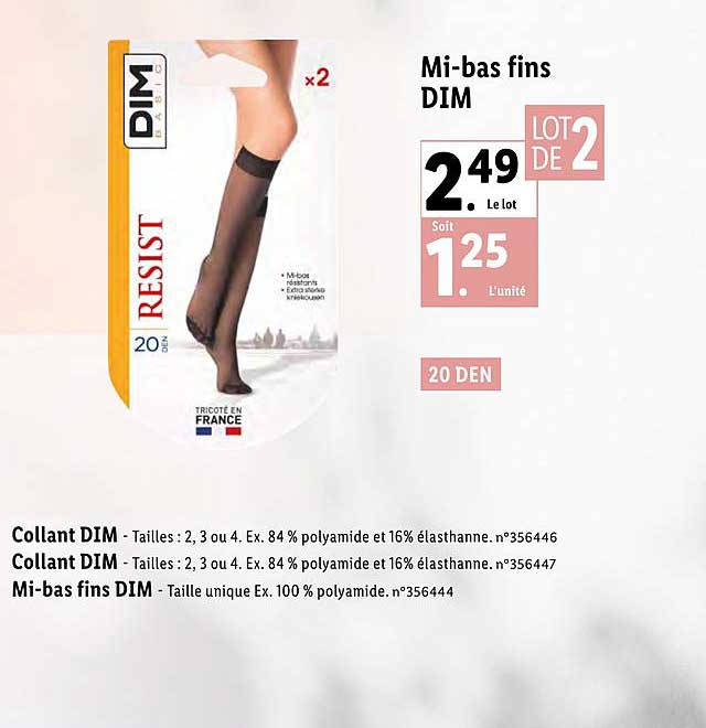 mi-bas fins dim, collant dim