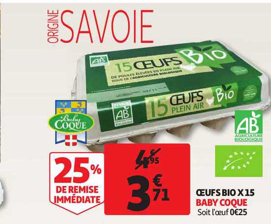 oeufs bio x15 baby coque