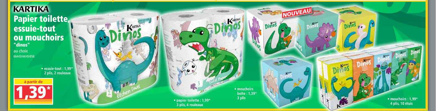 papier toilette, essuie-tout ou mouchoirs "dinos"