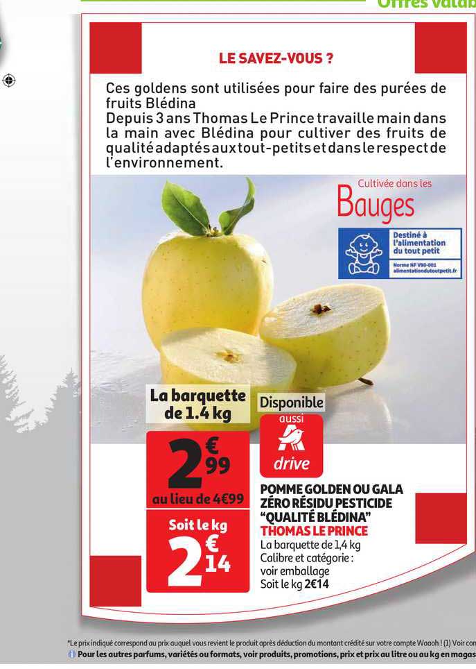 pomme golden ou gala zéro résidu pesticide "qualité blédina" thomas le prince