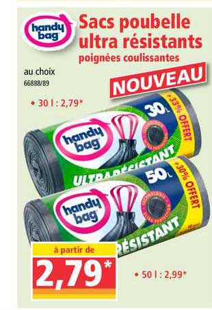sacs poubelle ultra résistants poignées coulissantes handy bag