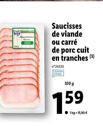 saucisses de viande ou carré de porc cuit en tranches alpen fest