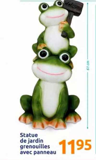 statue de jardin grenouilles avec panneau
