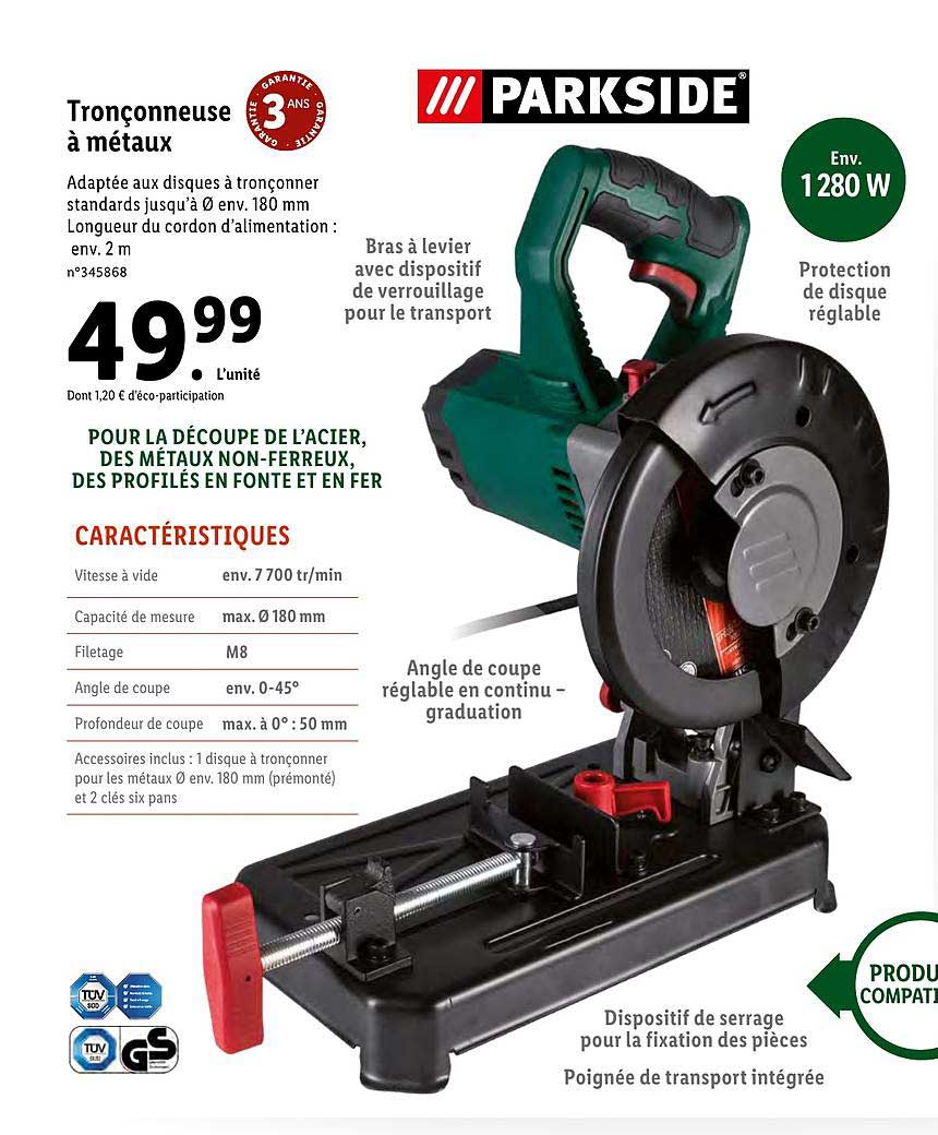 tronçonneuse à métaux parkside