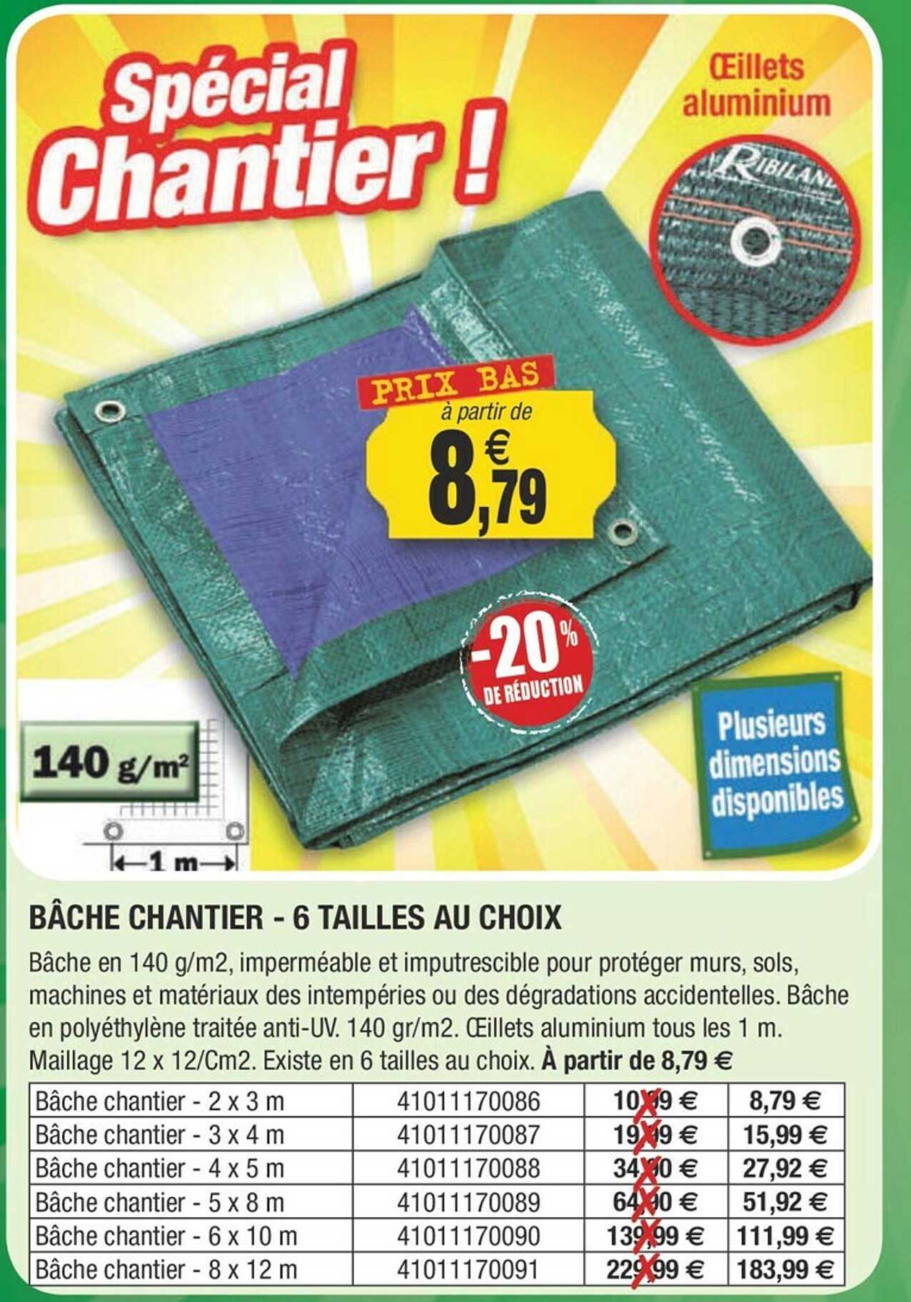 bâche chantier - 6 tailles au choix