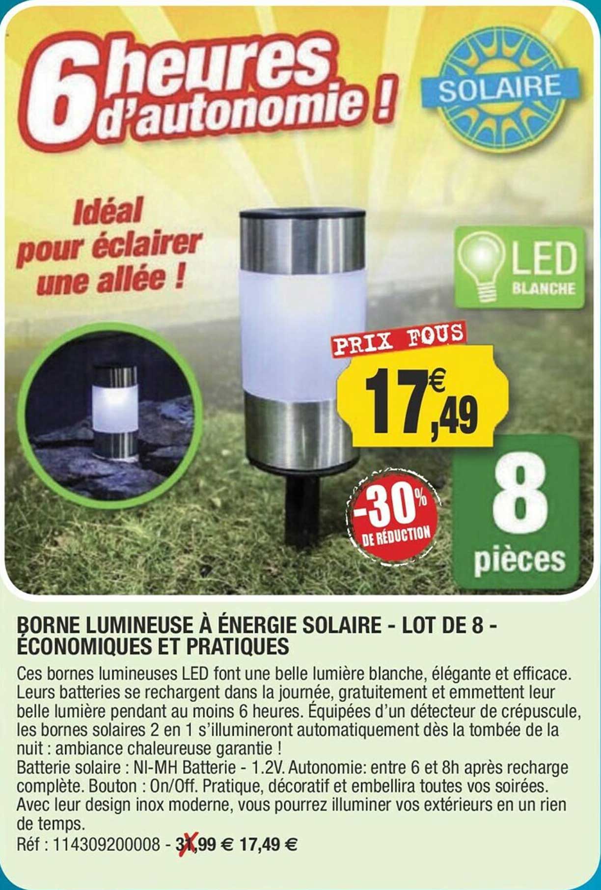 Borne Lumineuse à énergie Solaire - Lot De 8 - économiques Et Pratiques