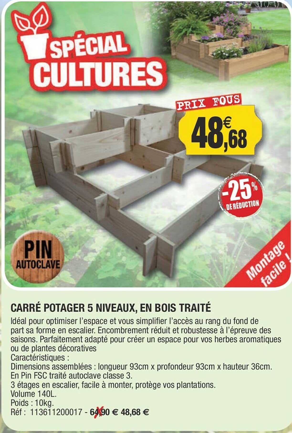 carré potager 5 niveaux, en bois traité
