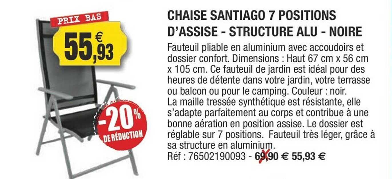 chaise santiago 7 positions d'assise - structure alu - noire