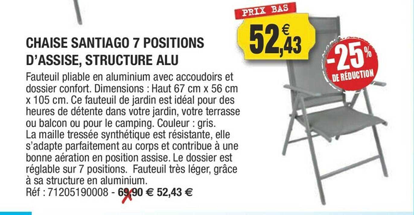 chaise santiago 7 positions d'assise, structure alu