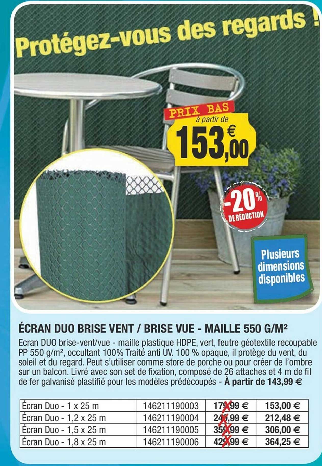 écran duo brise vent - brise vue - maille 550 g-m²