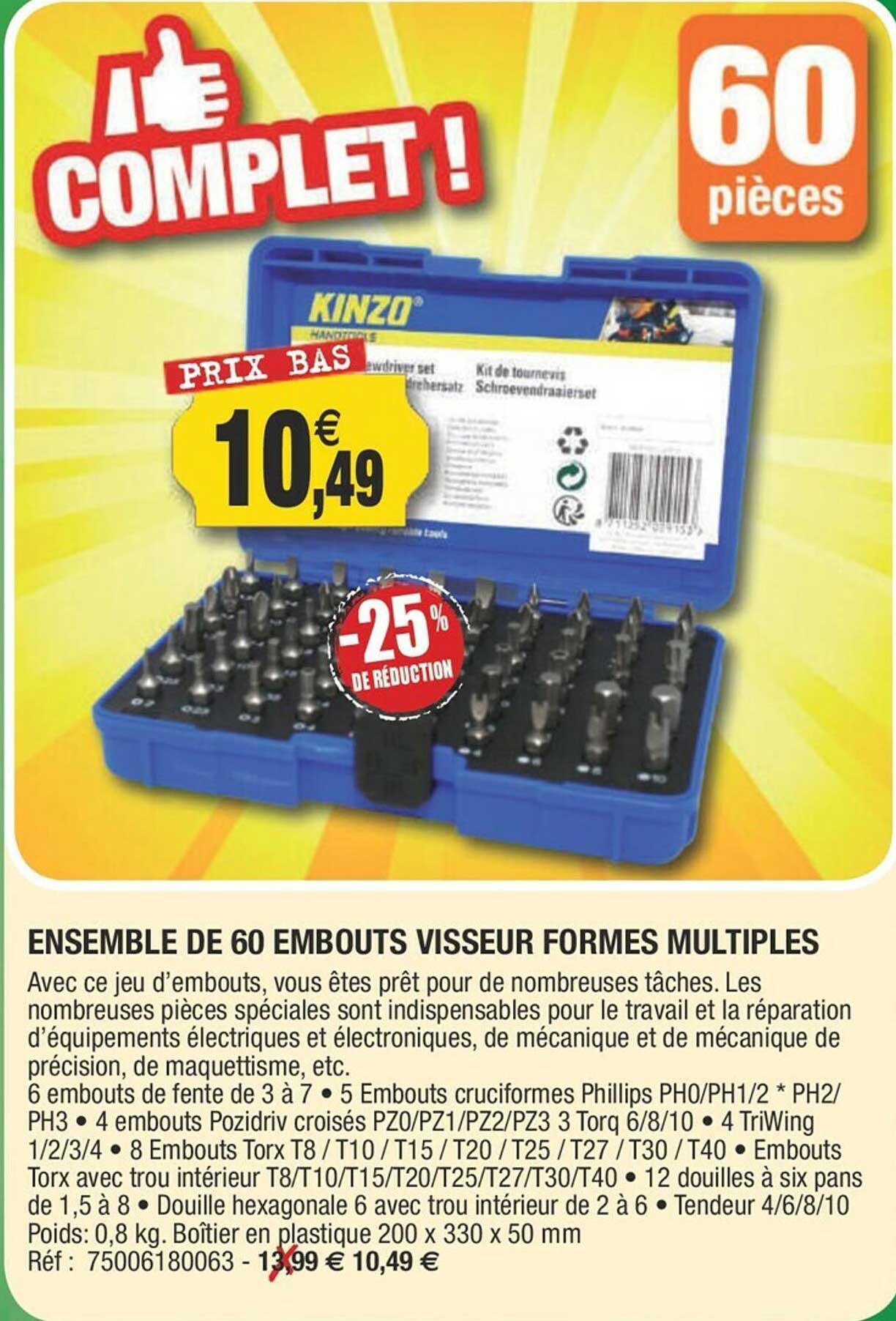ensemble de 60 embouts visseur formes multiples