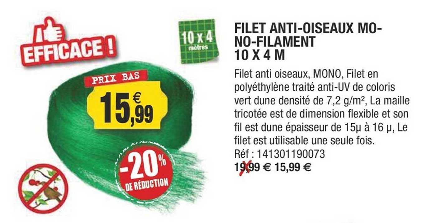 filet anti-oiseaux mono-filament 10 x 4 m