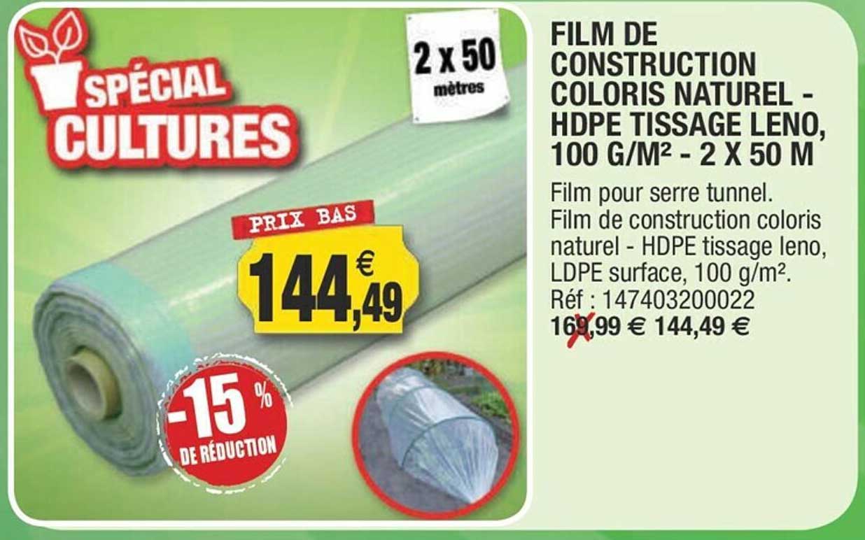 film de construction coloris naturel- hdpe tissage leno, 100 g-m& - 2 x 50 m