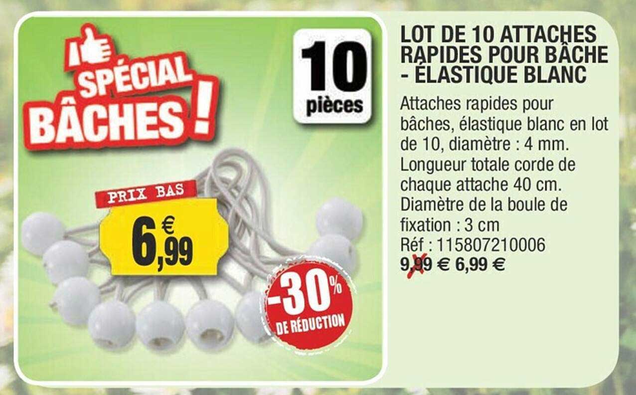 lot de 10 attaches rapides pour bâche - élastique blanc