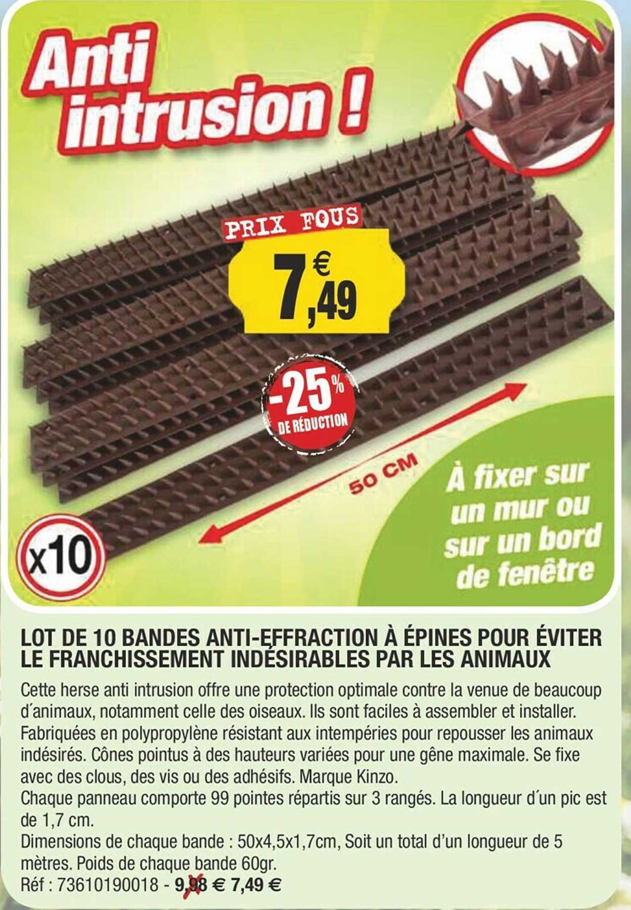 lot de 10 bandes anti-effraction à épines pour éviter le franchissement indésirables par les animaux