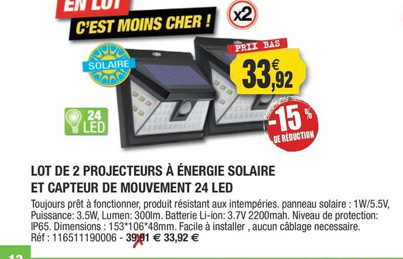 lot de 2 projecteurs à énergie solaire et capteur de mouvement 24 led