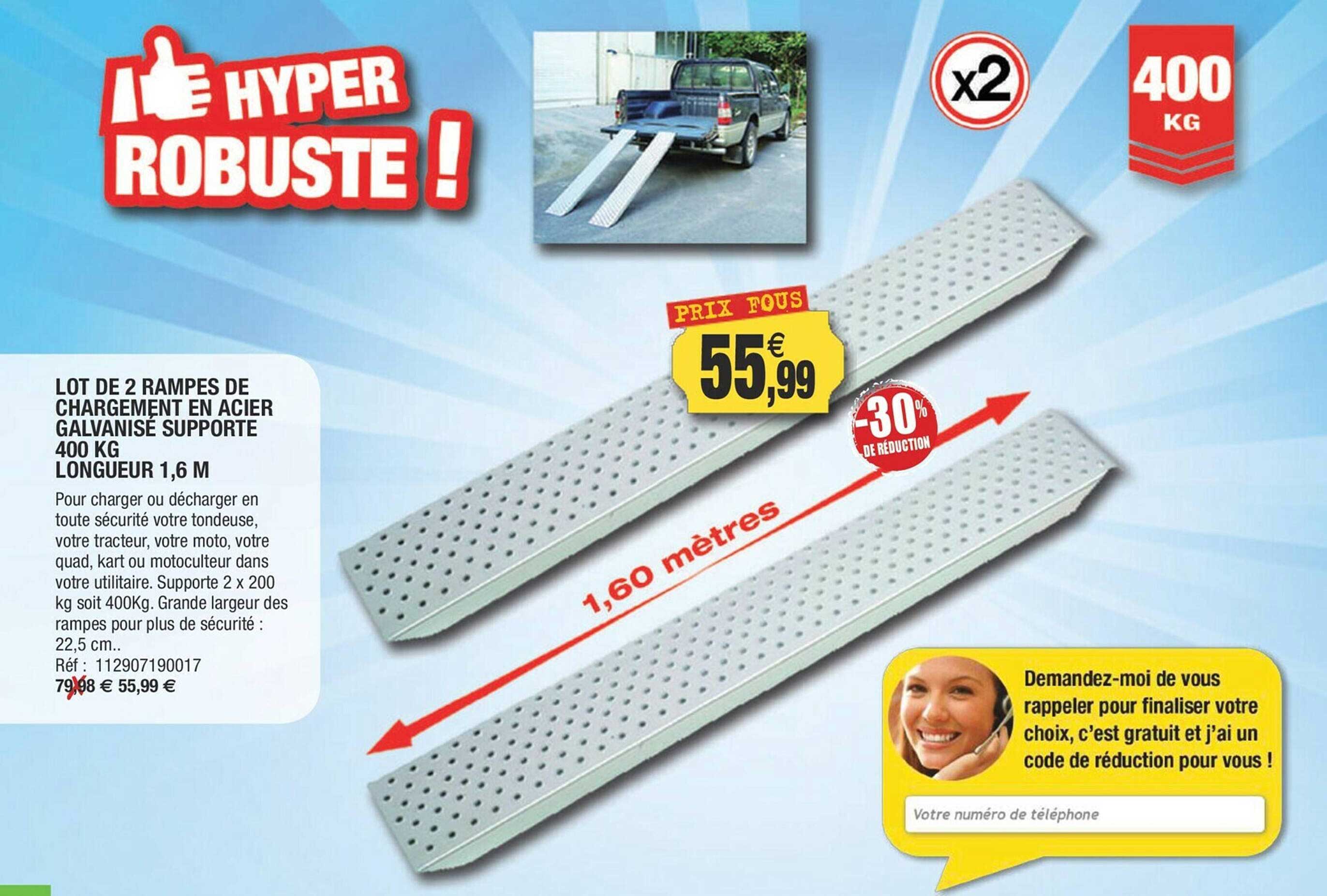 lot de 2 rampes de chargement en acier galvanisé supporte 400 kg longueur 1,6 m