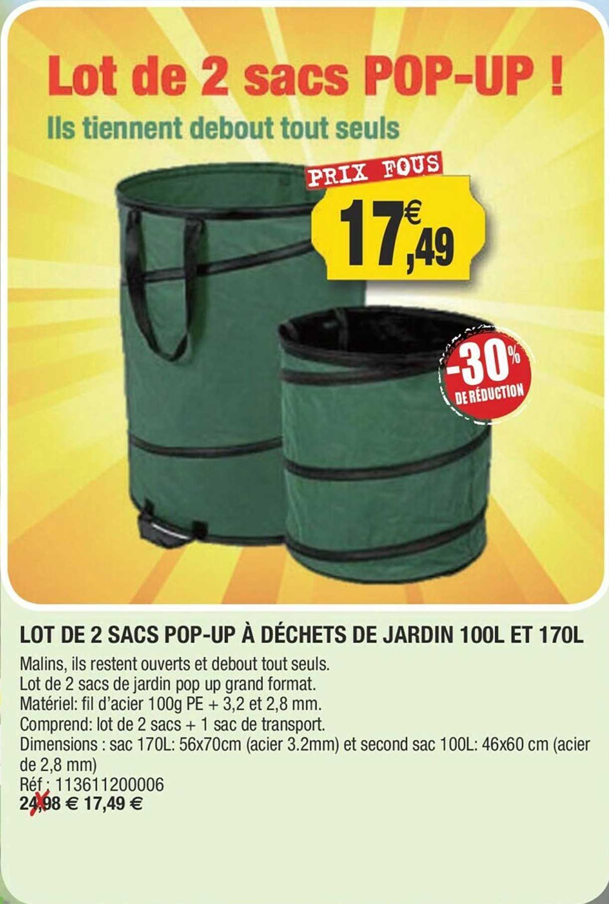 lot de 2 sacs pop-up à déchets de jardin 100l et 170l