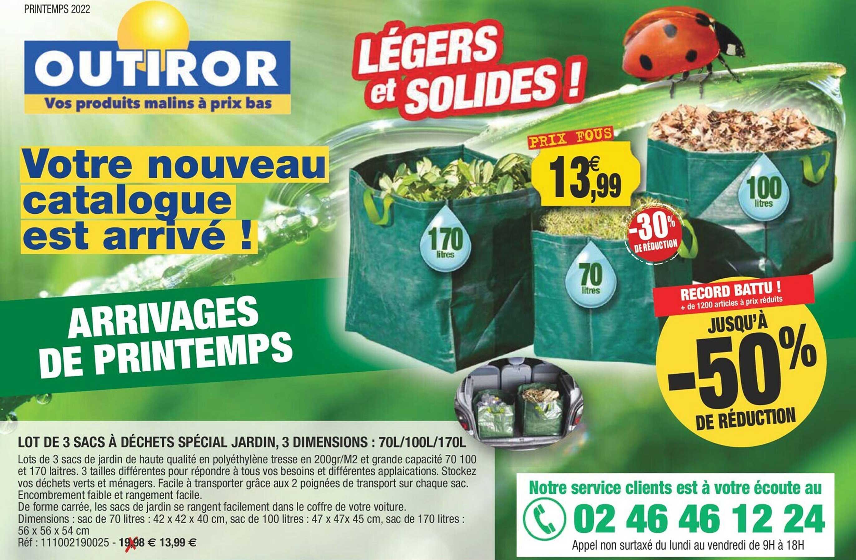 lot de 3 sacs à déchets spécial jardin, 3 dimensions : 70l - 100l - 170l