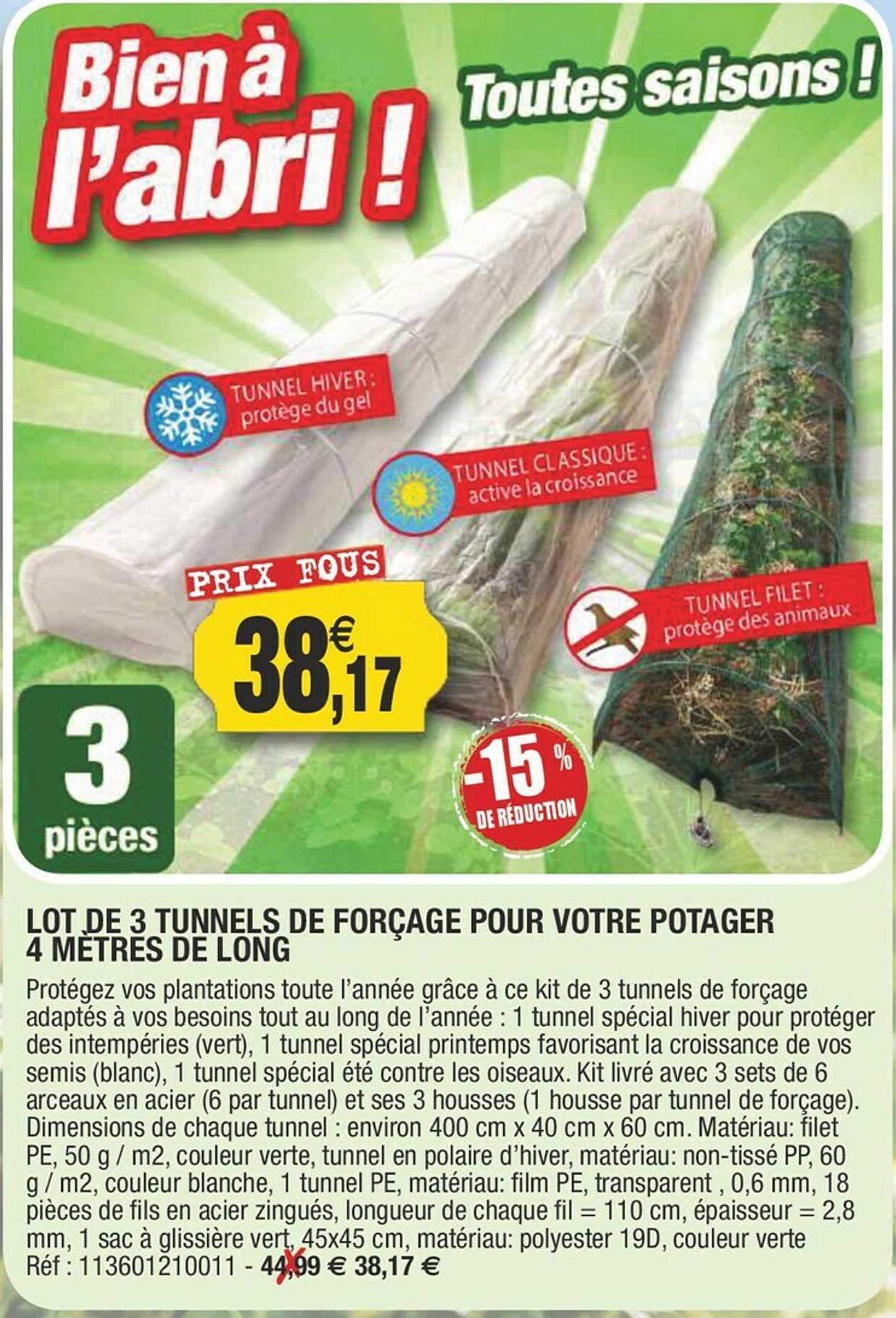 lot de 3 tunnels de forçage pour votre potager 4 mètres de long
