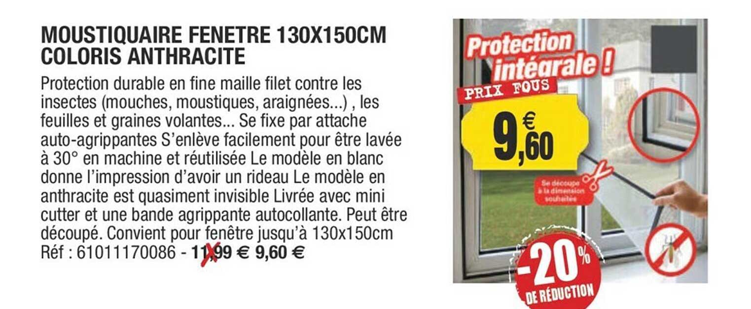 moustiquaire fenêtre 130 x 150 cm coloris anthracite