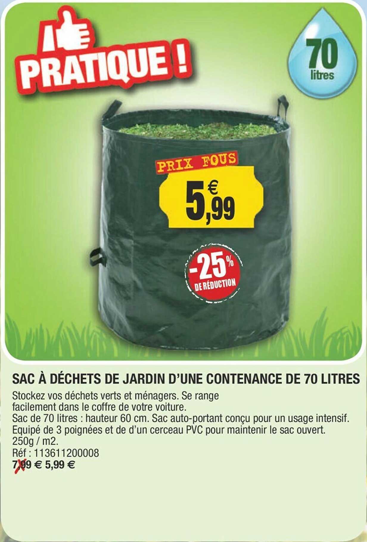 sac à déchets de jardin d'une contenance de 70 litres