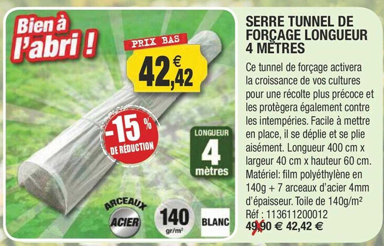 serre tunnel de forçage longueur 4 mètres
