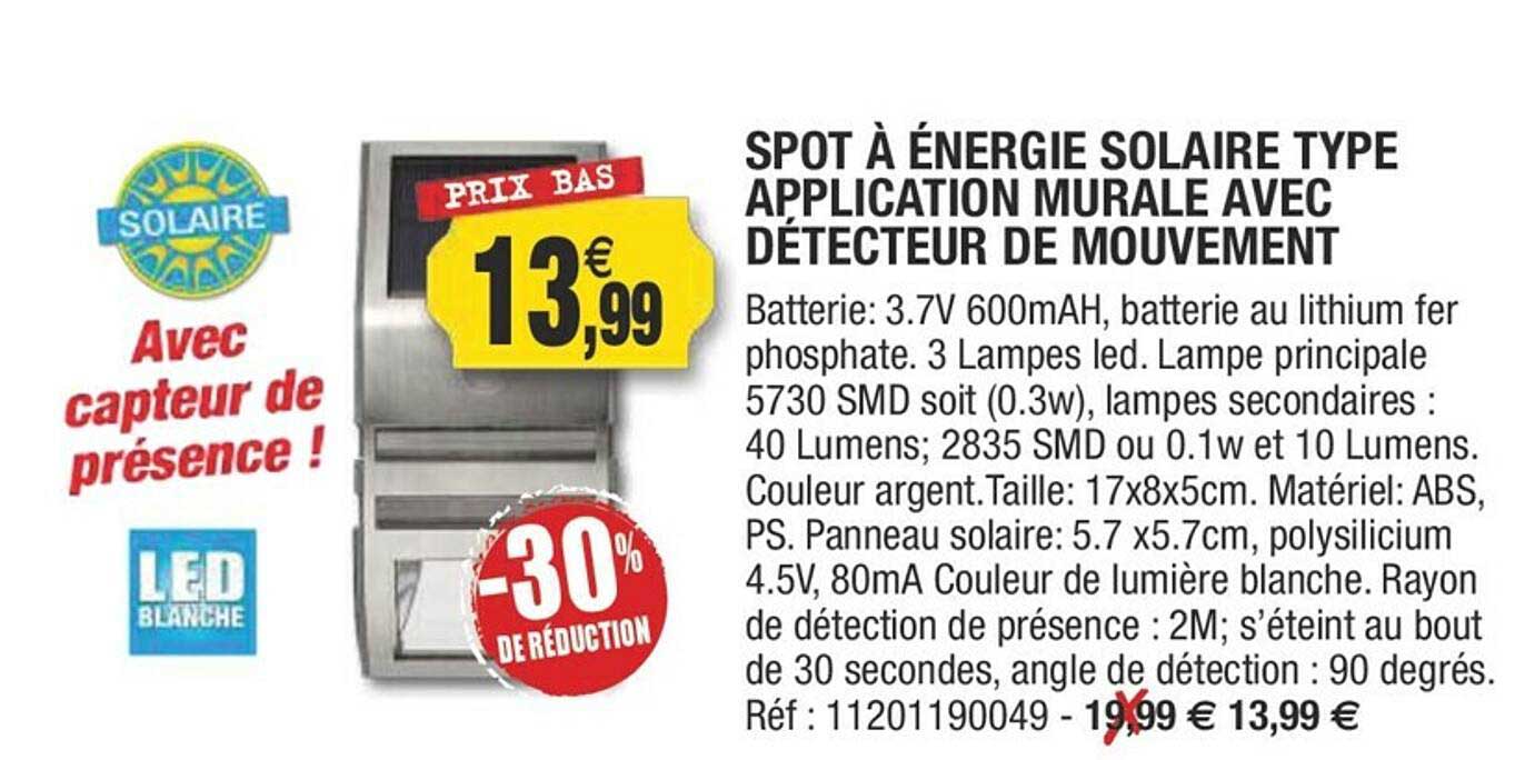 Spot à énergie Solaire Type Application Murale Avec Détecteur De Mouvement
