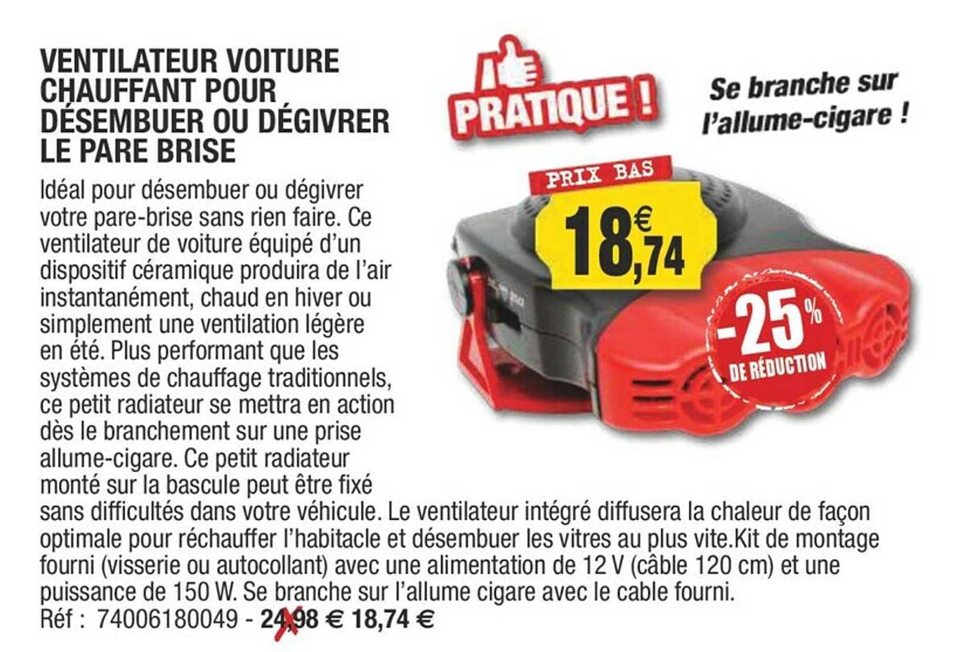 ventilateur voiture chauffant pour désembuer ou dégivrer le pare brise