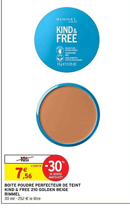 boîte poudre perfecteur de teint kind & free 210 golden beige rimmel