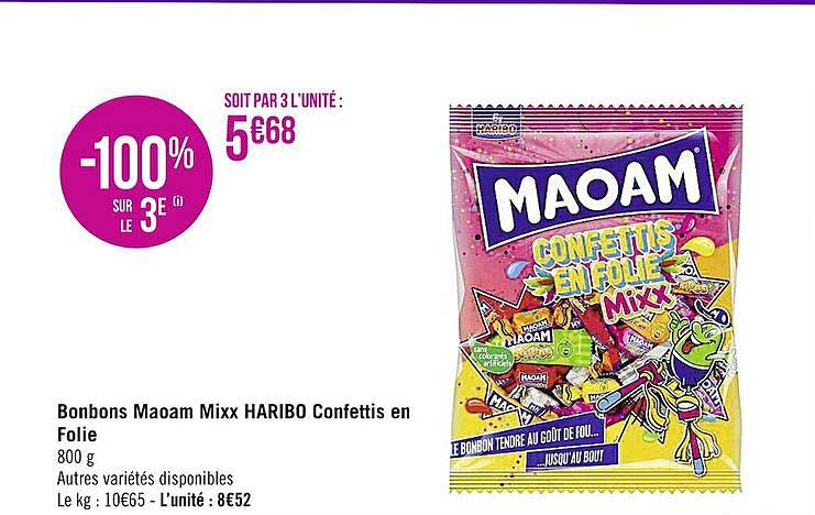 bonbons maoam mixx haribo confettis en folie -100% sur le 3e