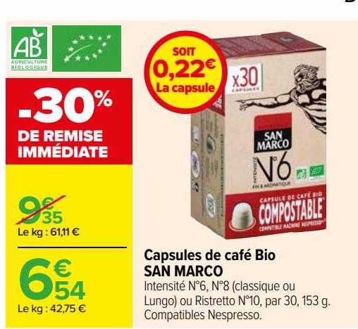 capsules de café bio san marco