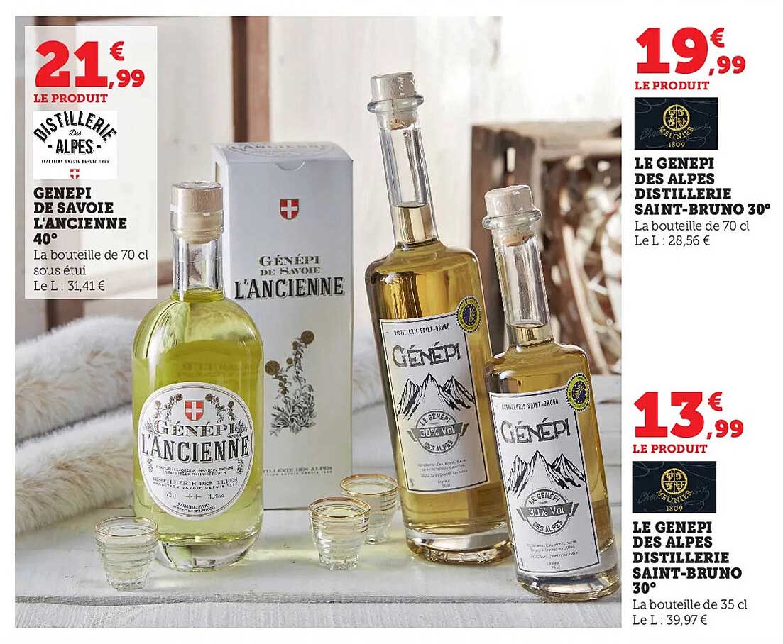 cenepi de savoie l'ancienne 40°, le genepi des alpes distillerie saint-bruno 30°, le genepi des alpes distillerie saint-bruno 30°