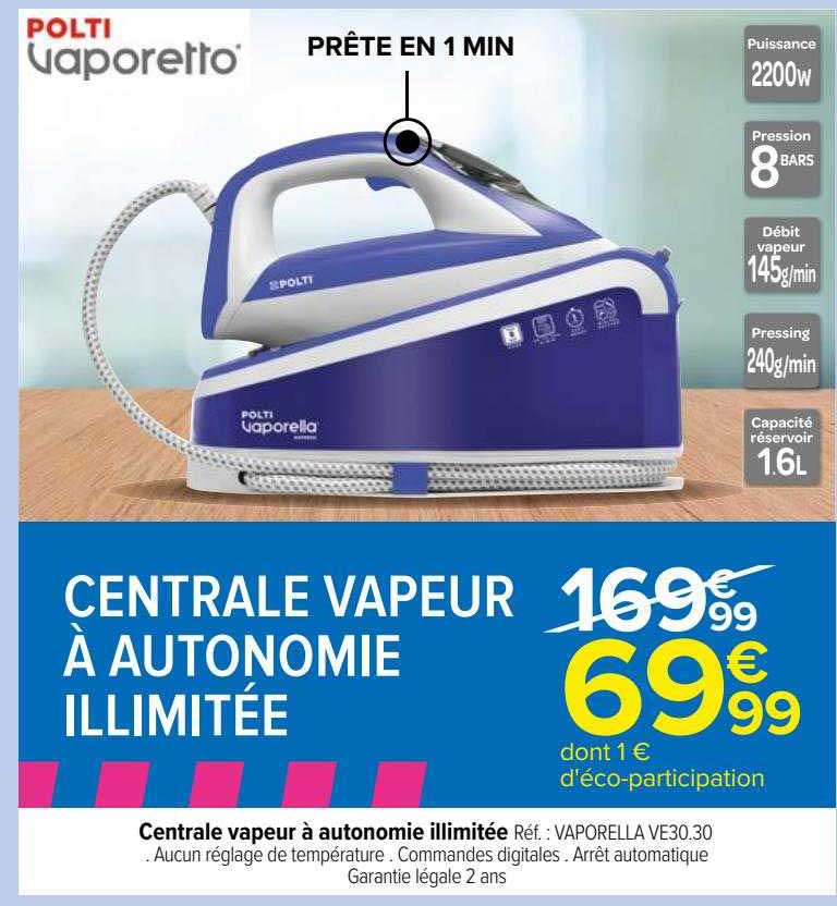 central vapeur à autonomie illimitée polti vaporetto