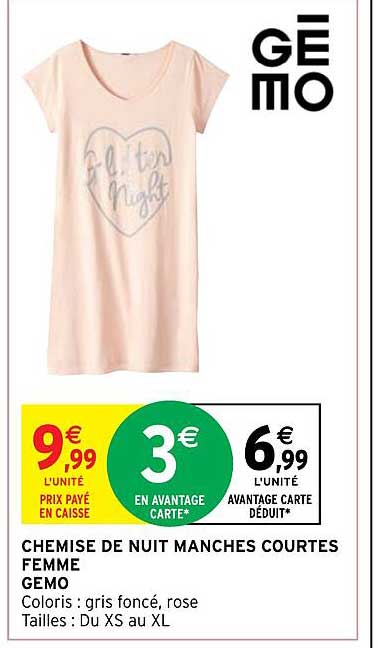 chemise de nuit manches courtes femme gemo